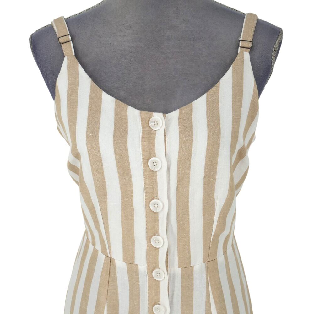 Rails Jumpsuit Womens Medium Beige Stripe Linen Blend Ankle Crop Teresa Coastal - Picture 7 of 14